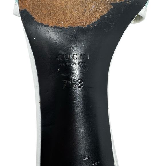 Gucci Monogram Canvas Kitten Heel Slides Blue White Logo Mules Sandals 7.5 - Picture 8 of 9